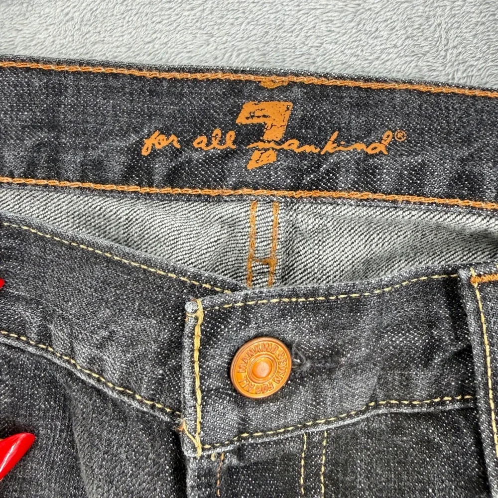 7 For All Mankind Men's Straight Jeans in Charcoal Gray with Orange Stitching